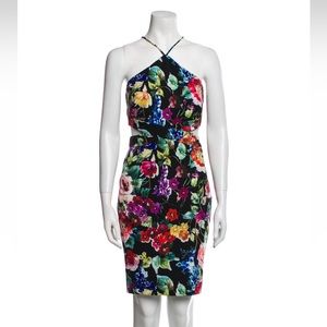 NWT Aidan by Aidan Mattox Floral cutout halter printed crepe Mini Dress